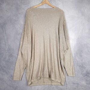 Free People Sequin Tunic Sweater Dress Womens Medium Tan Open Back Slouchy